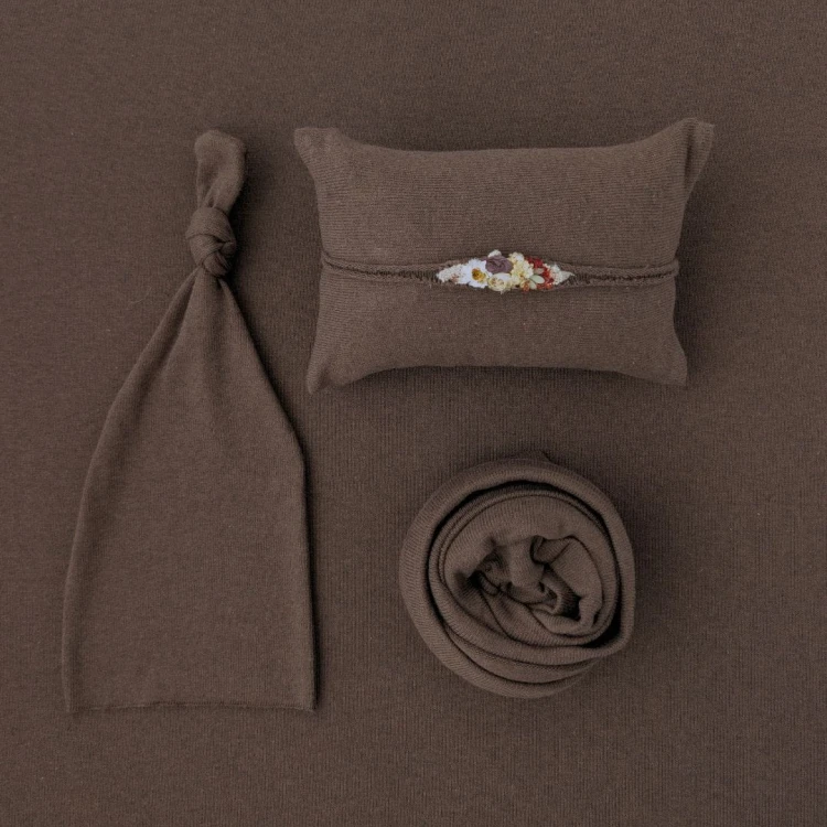 Nicole Chocolate newborn full set — backdrop, wrap, pillows, hats & headband.jpg
