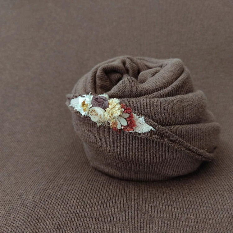 Nicole Chocolate newborn props — wankdrop wrap and headband set in deep brown.jpg